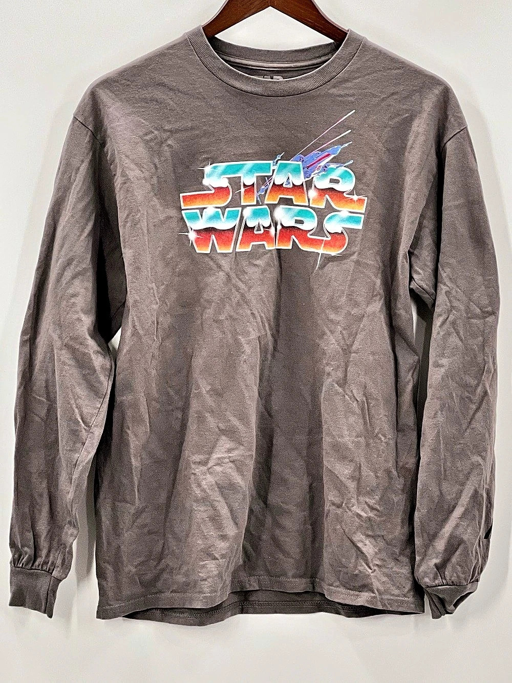 469 Star Wars Retro Rainbow Logo Long Sleeve Graphic Tee Gray Medium
